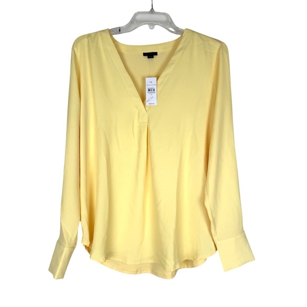 NWT Ann Taylor Women's Yellow Sunshine Mixed-Media Popover Blouse M - Picture 2 of 7